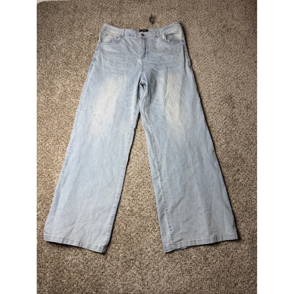 Y2K Light Wash Wide Leg Baggy Jeans 32x32 Skater Streetwear Denim Pants